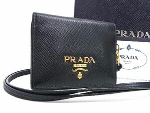 1円 ■美品■ PRADA プラダ サフィアーノレザー カードケース カード入れ パスケース 定期入れ レディース ブラック系 FA7549