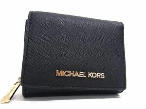 1円 ■極美品■ MICHAEL KORS マイケルコース レザー 三つ折り 財布 ウォレット 札入れ 小銭入れ カード入れ ブラック系 FA7581