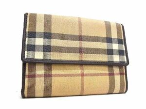 1円 BURBERRY バーバリー ノバチェック PVC×レザー 二つ折り 財布 ウォレット 札入れ 小銭入れ ベージュ系 AX6441