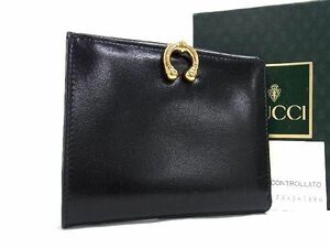 1円 ■美品■ GUCCI グッチ 035 2184 1685 0 レザー Wホック 二つ折り 財布 ウォレット 札入れ 小銭入れ カード入れ ブラック系 AY2396