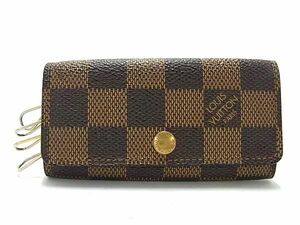 1円 ■美品■ LOUIS VUITTON ルイヴィトン N62631 ダミエ ミュルティクレ4 4連 キーケース 鍵入れ メンズ レディース ブラウン系 AX6491