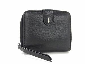 1円 ■美品■ Maison Margiela メゾン マルジェラ 4ステッチ レザー ラウンドファスナー 二つ折り 財布 ウォレット ブラック系 FB0488