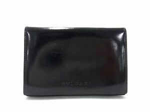 1円 ■美品■ BVLGARI ブルガリ レザー 二つ折り カードケース パスケース マルチケース カード入れ メンズ ブラック系 AX6473