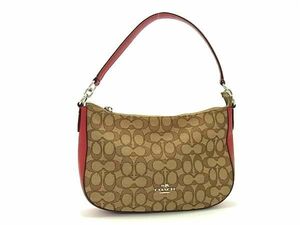 1 jpy # beautiful goods # COACH Coach 37584 signature canvas one shoulder bag lady's brown group × red group AZ2412