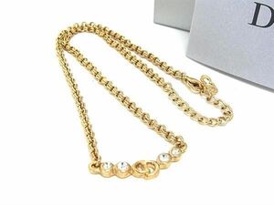 1円 ■美品■ ChristianDior クリスチャンディオール ヴィンテージ CDロゴ ラインストーン ネックレス アクセサリー ゴールド系 BK1496