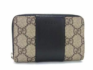 1円 ■美品■ GUCCI グッチ 451242 2184 GGスプリーム PVC×レザー ラウンドファスナー コインケース コインパース ブラウン系 AZ3825