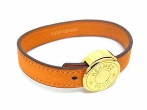 1円 ■美品■ HERMES エルメス セリエ レザー ゴールド金具 ブレスレット アクセサリー レディース □I刻印 オレンジ系 AZ3910