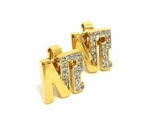 ■美品■ NINA RICCI ニナリッチ ラインストーン クリップ式 イヤリング アクセサリー レディース ゴールド系 DD1382