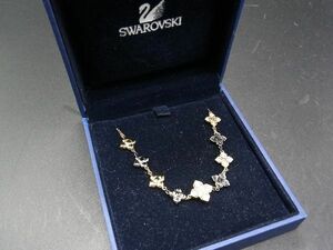 ■美品■ SWAROVSKI スワロフスキー クリスタル ネックレス ペンダント アクセサリー ゴールド系×ガンメタリック系 DE2427