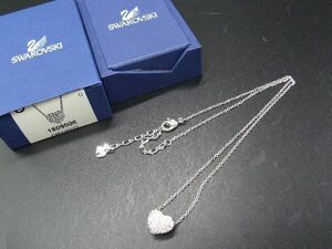 ■美品■ SWAROVSKI スワロフスキー クリスタル ハート ネックレス ペンダント アクセサリー レディース シルバー系×クリア DE2424