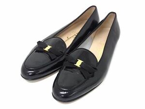 ■美品■ Salvatore Ferragamo フェラガモ ヴァラリボン レザー パンプス ローファー シューズ 靴 6 1/2 約24cm ブラック系 DD7331