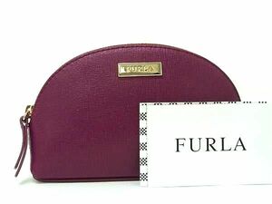 ■新品同様■ FURLA フルラ レザー コスメポーチ メイクポーチ マルチケース 小物入れ レディース パープル系 DD6700