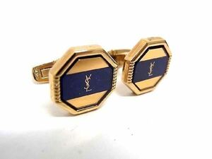 ■美品■ YVESSAINTLAURENT イヴサンローラン ヴィンテージ カフス カフリンクス アクセサリー メンズ ゴールド系×ネイビー系 DD7753