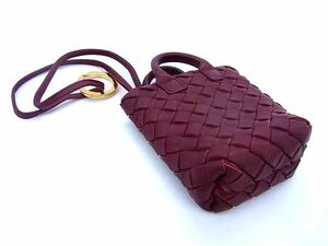 ■新品同様■ BOTTEGA VENETA ボッテガヴェネタ イントレチャート レザー キーホルダー バッグチャーム ボルドー系 FA4089