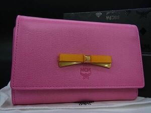 # new goods # unused # MCM M si- M leather ribbon three folding purse wallet lady's pink series FD0232