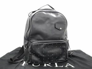 # as good as new # FURLA Furla leather studs rucksack backpack lady's black group FA7371