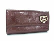 1円 GUCCI グッチ 245728 ラブリーハート グッチシマ GG柄 パテントレザー 二つ折り 長財布 ウォレット 小銭入れ ブラウン系 AY3183_画像1