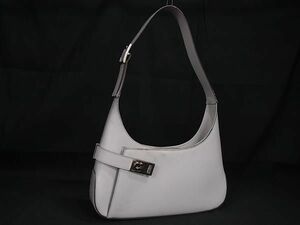 1円 ■美品■ Salvatore Ferragamo フェラガモ AQ 21 0170 ガンチーニ レザー ワンショルダーバッグ レディース ライトグレー系 BK1618