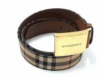 1円 BURBERRY バーバリー ノバチェック キャンバス×レザー ゴールド金具 ベルト 表記サイズ 38/95 レディース ベージュ系 FA7523_画像1