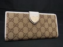 1円 GUCCI グッチ 203550 ラブリーハート GG柄 GGキャンバス×レザー 二つ折り 長財布 ウォレット 小銭入れ 札入れ ベージュ系 BK1437_画像1