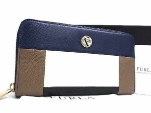 1 jpy # beautiful goods # FURLA Furla leather round fastener long wallet wallet change purse . lady's men's navy series × multicolor BG8475