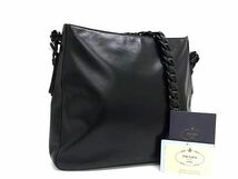 1円 ■美品■ PRADA プラダ B7698 ナッパレザー プラスチックチェーン ショルダーバッグ 肩掛け レディース ブラック系 FB0873_画像1