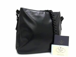 1円 ■美品■ PRADA プラダ B7698 ナッパレザー プラスチックチェーン ショルダーバッグ 肩掛け レディース ブラック系 FB0873