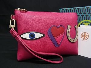 1 jpy # beautiful goods # TORY BURCH Tory Burch PVC× leather Heart make-up pouch multi case case make-up pouch lady's pink series FA7472