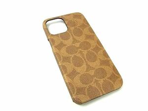 1円 ■極美品■ COACH コーチ シグネチャー PVC iPhone 12 ProMax 対応 アイフォンケース スマホケース レディース ブラウン系 AY3263