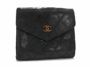 1円 CHANEL シャネル ココマーク マトラッセ ビコローレ レザー Wホック 二つ折り 財布 ウォレット 札入れ 小銭入れ ブラック系 AX6463