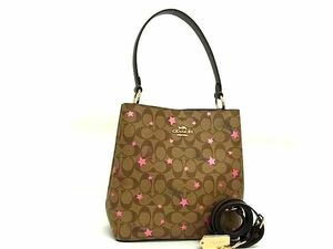 1 jpy # as good as new # COACH Coach C6923 Town bucket PVC× leather 2WAY Star star Cross body one shoulder bag brown group FA6347