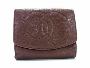 1円 CHANEL シャネル ココマーク キャビアスキン 二つ折り 財布 コンパクトウォレット レディース ブラウン系 BK1282