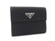 1円 ■極美品■ PRADA プラダ テスートナイロン 二つ折り 財布 ウォレット 小銭入れ 札入れ レディース メンズ ブラック系 AY3211_画像1