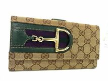 1円 ■美品■ GUCCI グッチ 137375 シェリーライン ホースビット GGキャンバス 二つ折り 長財布 ウォレット メンズ ブラウン系 AY3203_画像1