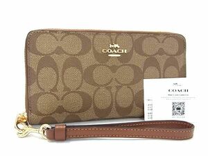 1円 ■新品■未使用■ COACH コーチ C4452 シグネチャー PVC ラウンドファスナー 長財布 ウォレット ブレディース ラウン系 BG8775