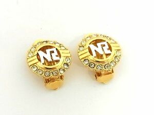 ■美品■ NINA RICCI ニナリッチ ラインストーン クリップ式 イヤリング アクセサリー レディース ゴールド系 DD6020