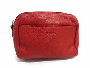 ■美品■ FURLA フルラ レザー ポーチ マルチケース 小物入れ レディース レッド系 DD4542