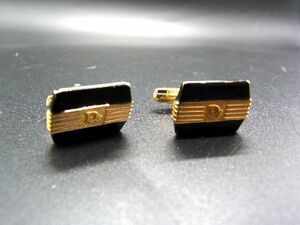 ■美品■ ChristianDior ディオール ロゴプレート カフスボタン カフリンクス アクセサリー ゴールド系×ブラック系 DE0489