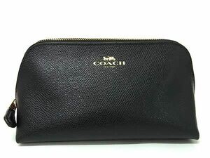 ■極美品■ COACH コーチ F57857 レザー コスメポーチ メイクポーチ マルチケース 小物入れ レディース ブラック系 DD6724