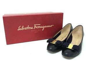 Salvatore Ferragamo フェラガモ ヴァラリボン レザー パンプス 表記サイズ 5 1/2 (約23.0cm) 靴 シューズ ネイビー系 DD6651