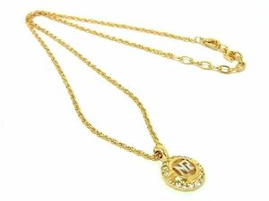 1円■新品同様■NINA RICCI ニナリッチ ラインストーン ロゴモチーフ ネックレス ペンダント アクセサリー レディース ゴールド系 DD7340