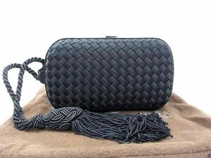 ■希少■極美品■ BOTTEGA VENETA ボッテガヴェネタ イントレチャート サテン クラッチバッグ パーティーバッグ ブラック系 DA9158