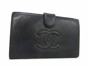 1円 CHANEL シャネル ココマーク キャビアスキン 二つ折り 長財布 ウォレット 札入れ 小銭入れ カード入れ レディース ブラック系 BJ1452