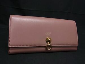 1円 ■美品■ FENDI フェンディ バイザウェイ レザー 二つ折り 長財布 ウォレット 札入れ レザー ピンクベージュ系 AY1113