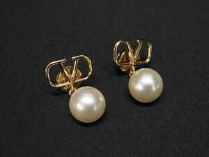 1円 ■極美品■ VALENTINO ヴァレンティノ パール ピアス アクセサリー レディース ゴールド系×アイボリー系 BG8407