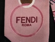 1円 FENDI フェンディ ラッピー シルク100% 総柄 ツイリー リボンスカーフ レディース ピンク系×マルチカラー AZ2750_画像3