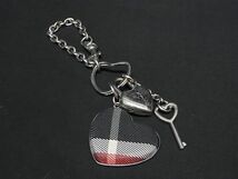 1円 BURBERRY バーバリーブルーレーベル キャンバス ハート キーリング キーホルダー バッグチャーム シルバー系×マルチカラー BK1385_画像1