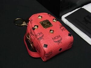 1円 ■極美品■ MCM エムシーエム モノグラム ヴィセトス柄 レザー スタッズ リュック型 キーホルダー バッグチャーム ピンク系 AZ2681