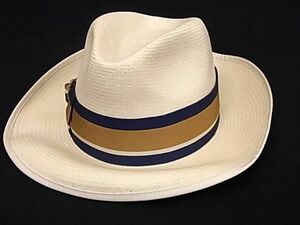 1円 ■美品■ LOCK & Co. HATTERS ジェームズロック リボン 中折れハット 帽子 メンズ レディース アイボリー系×マルチカラー AZ2877