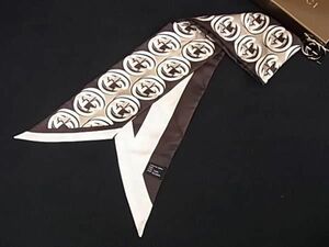 1 jpy # beautiful goods # GUCCI Gucci Inter locking G silk 100% scarf ring attaching tsui Lee ribbon scarf lady's brown group AZ3503